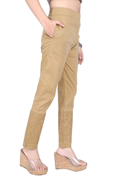 Meniki's Regular Straight Fit Pants with Broad Chikankaari Lace