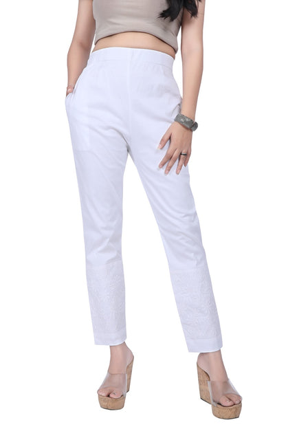 Meniki's Regular Straight Fit Pants with Broad Chikankaari Lace