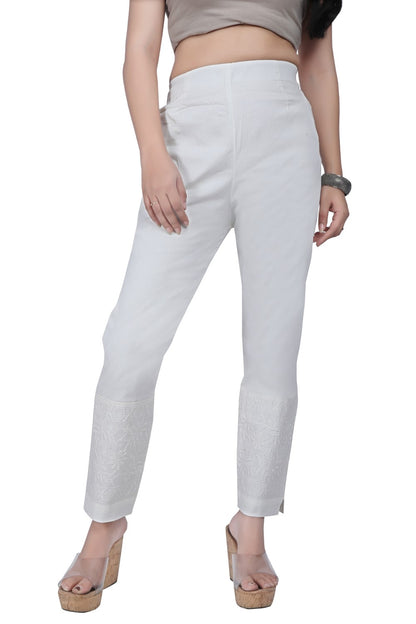 Meniki's Regular Straight Fit Pants with Broad Chikankaari Lace