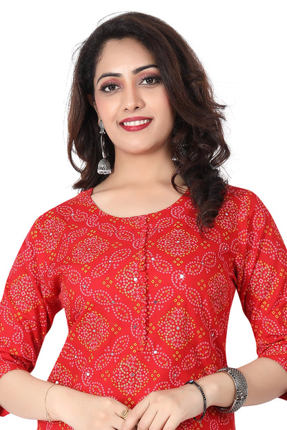 Meniki Women's Red Bandhani Print