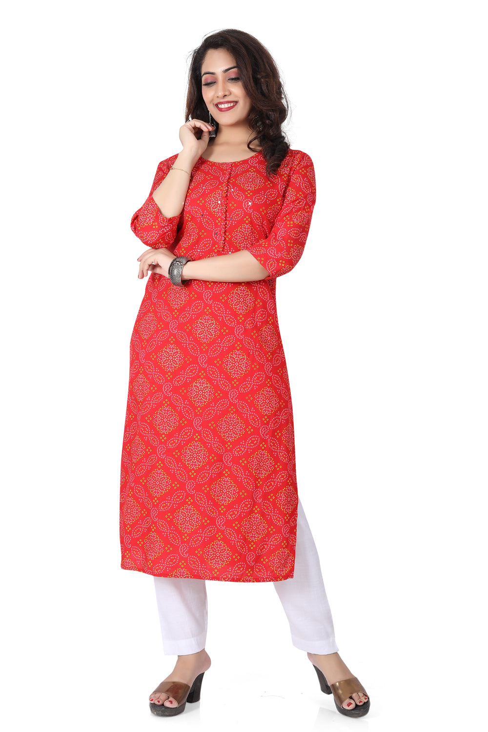 Meniki Women's Red Bandhani Print