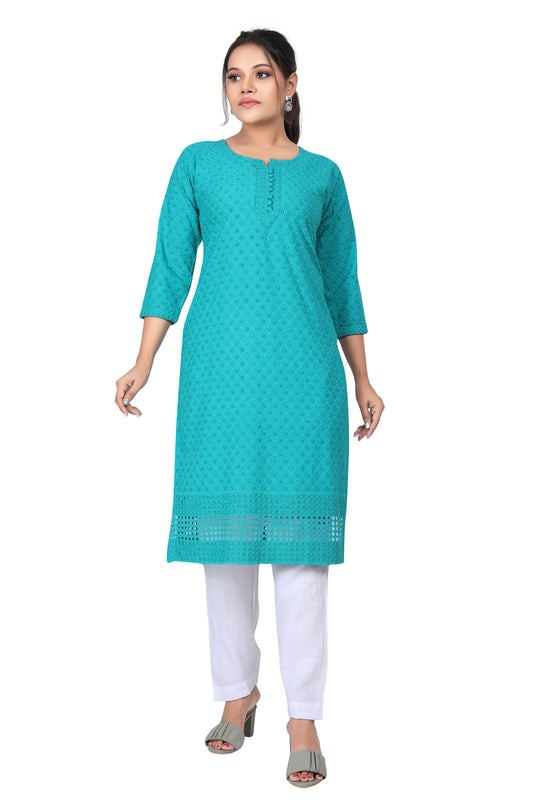 Meniki Women's Sequence Work Embroidered Cotton Kurti