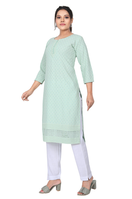 Meniki Women's Sequence Work Embroidered Cotton Kurti