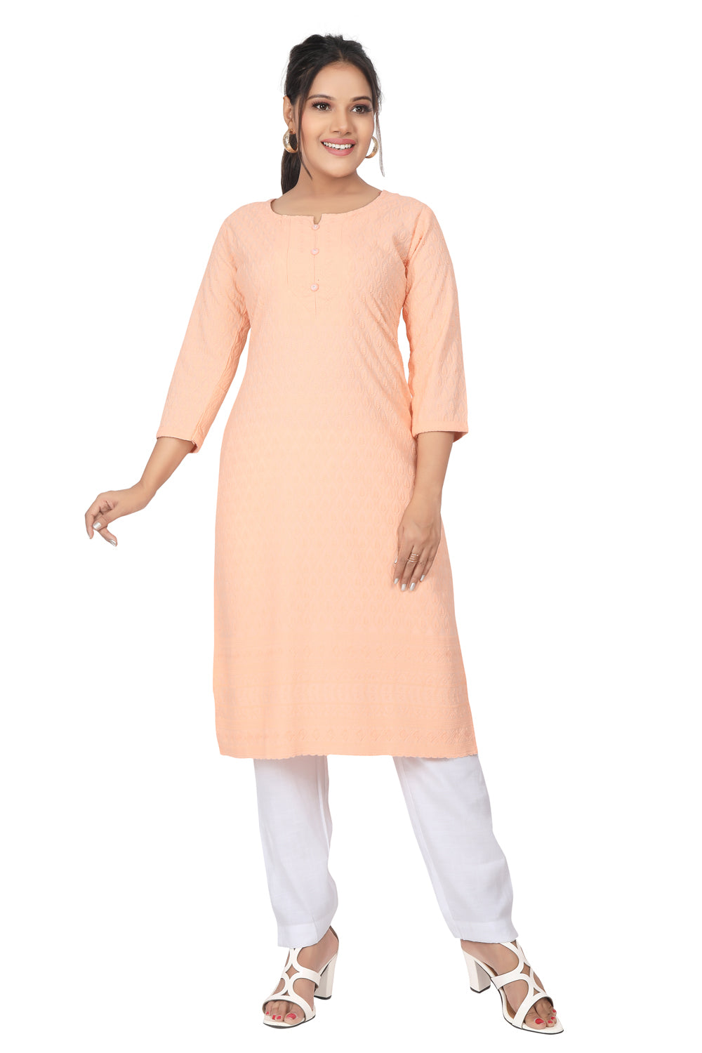 Meniki Women's Chikankari Embroidered Cotton Kurti