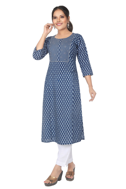 Meniki Women's Printed Violet Blue Kurti