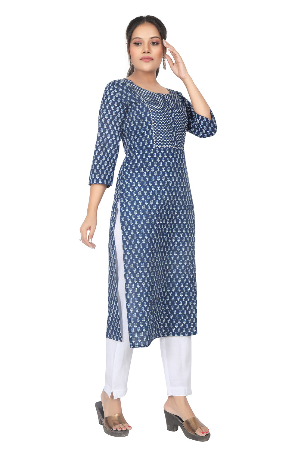 Meniki Women's Printed Violet Blue Kurti