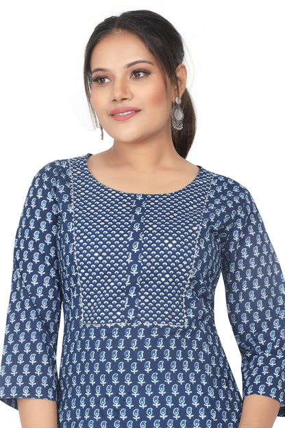 Meniki Women's Printed Violet Blue Kurti