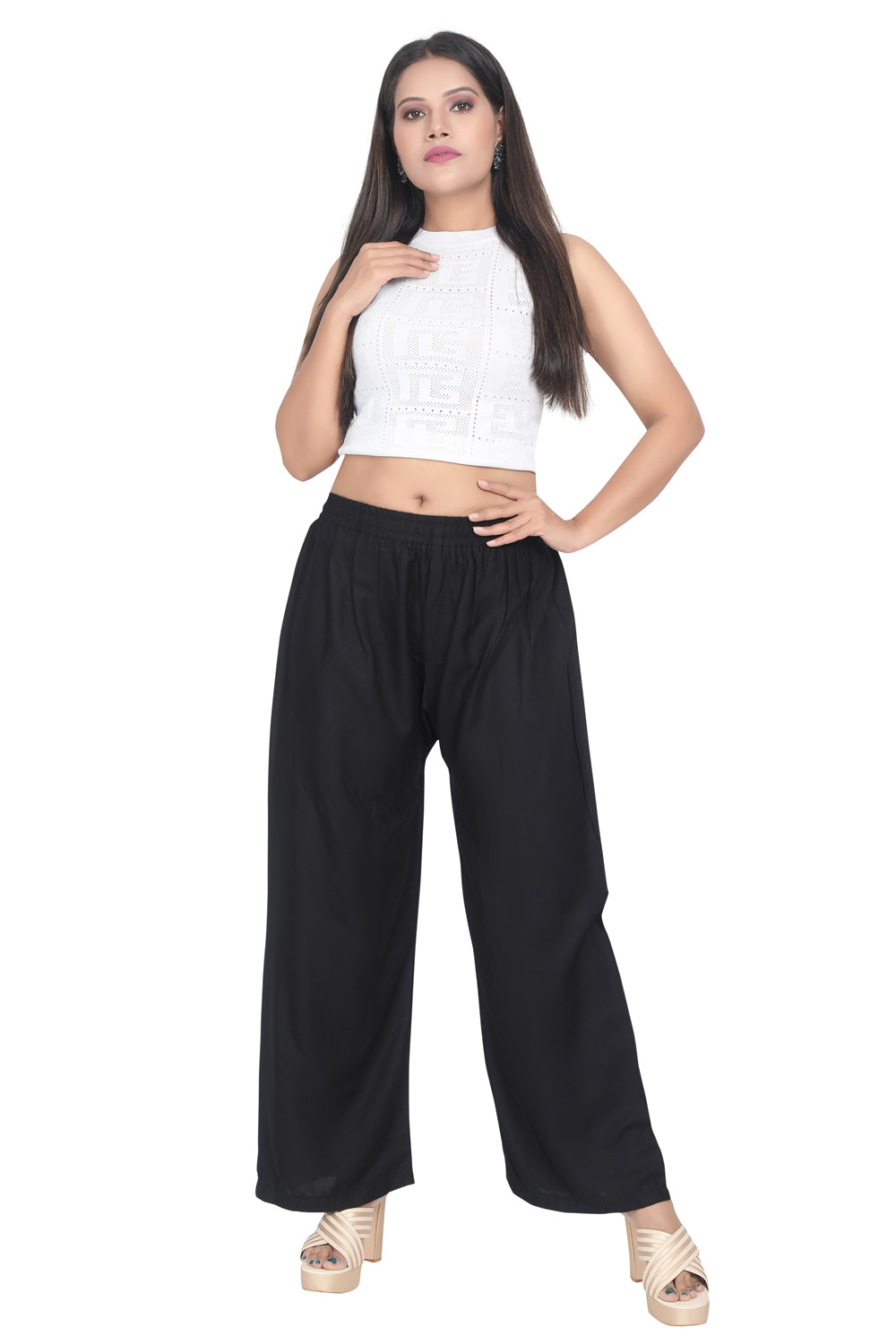 Meniki Women's Relaxed Fit Palazzos Without Drawstring