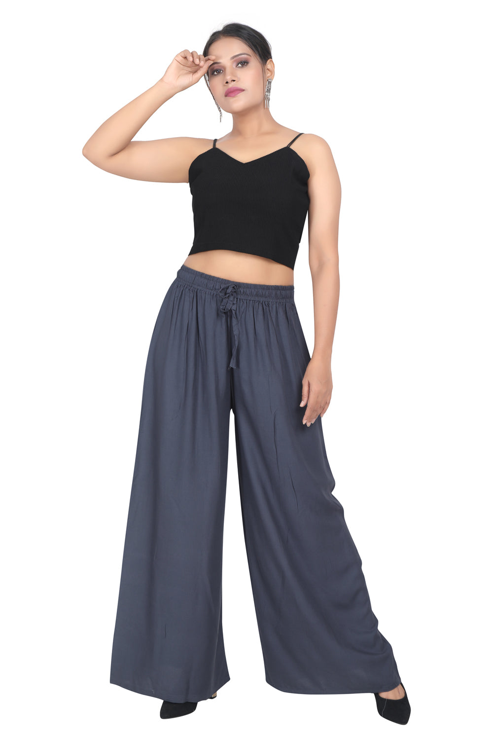 Meniki Women's Relaxed Fit Palazzos With A Drawstring