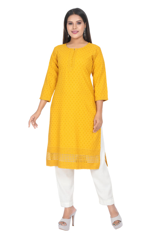 Meniki Women's Sequence Work Embroidered Cotton Kurti