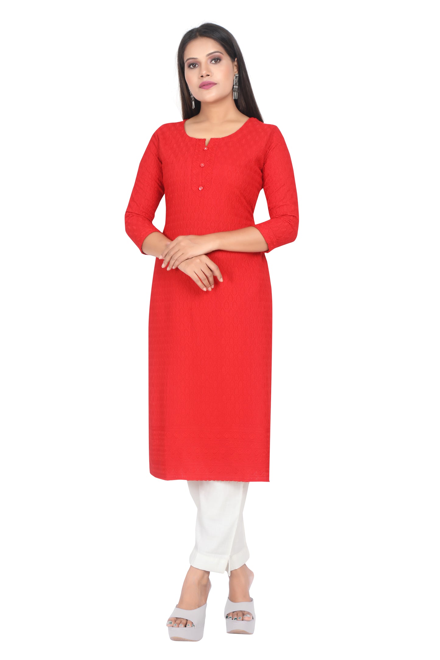 Meniki Women's Chikankari Embroidered Cotton Kurti