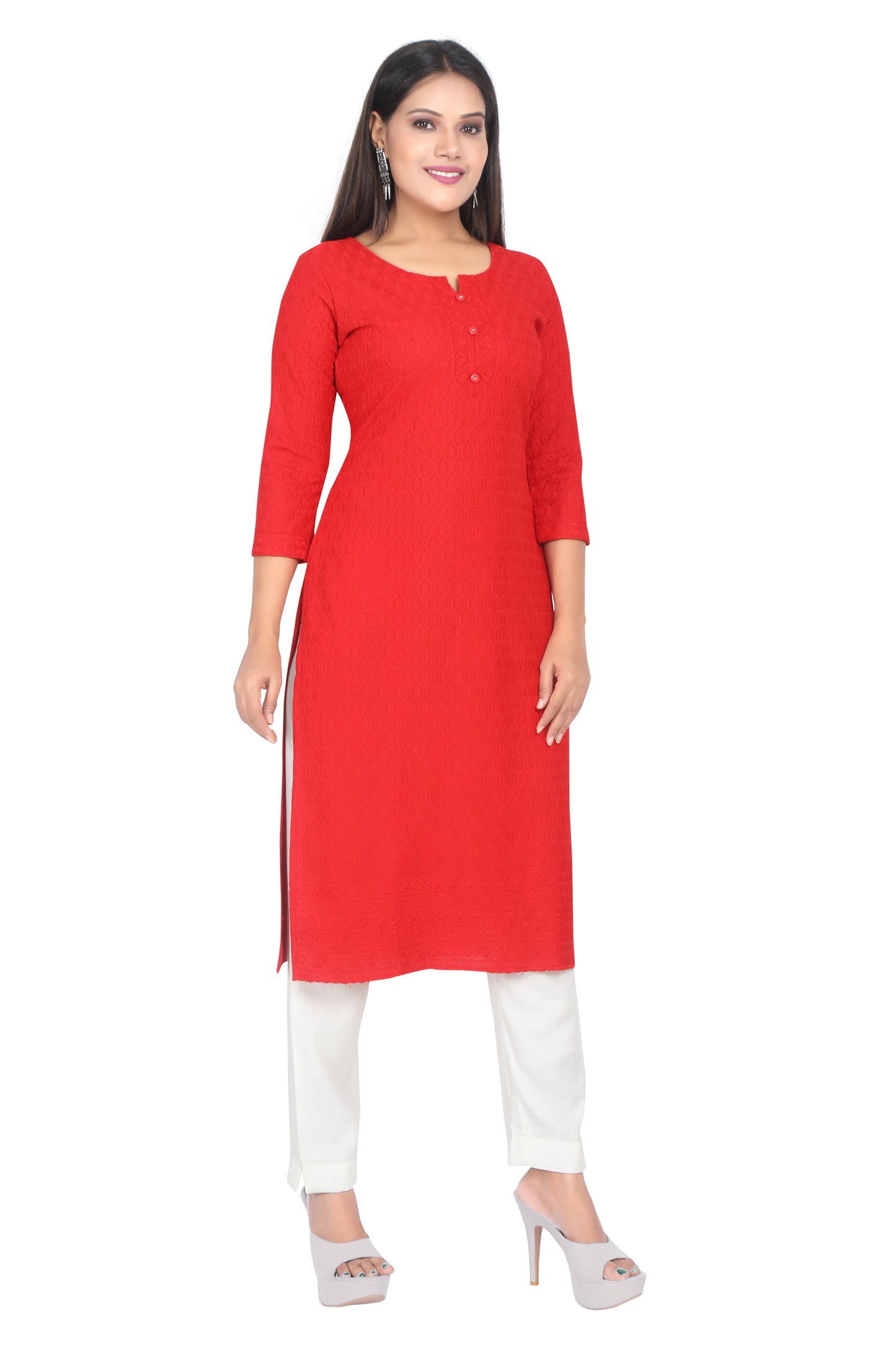 Meniki Women's Chikankari Embroidered Cotton Kurti