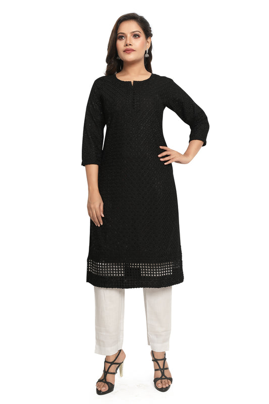 Meniki Women's Sequence Work Embroidered Cotton Kurti