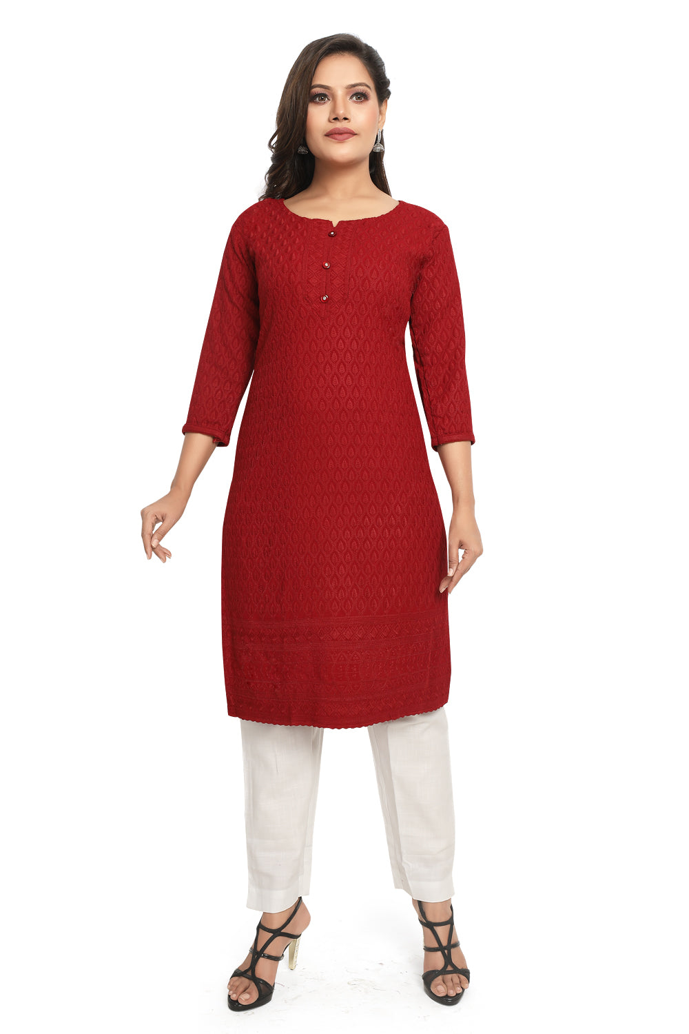 Meniki Women's Chikankari Embroidered Cotton Kurti