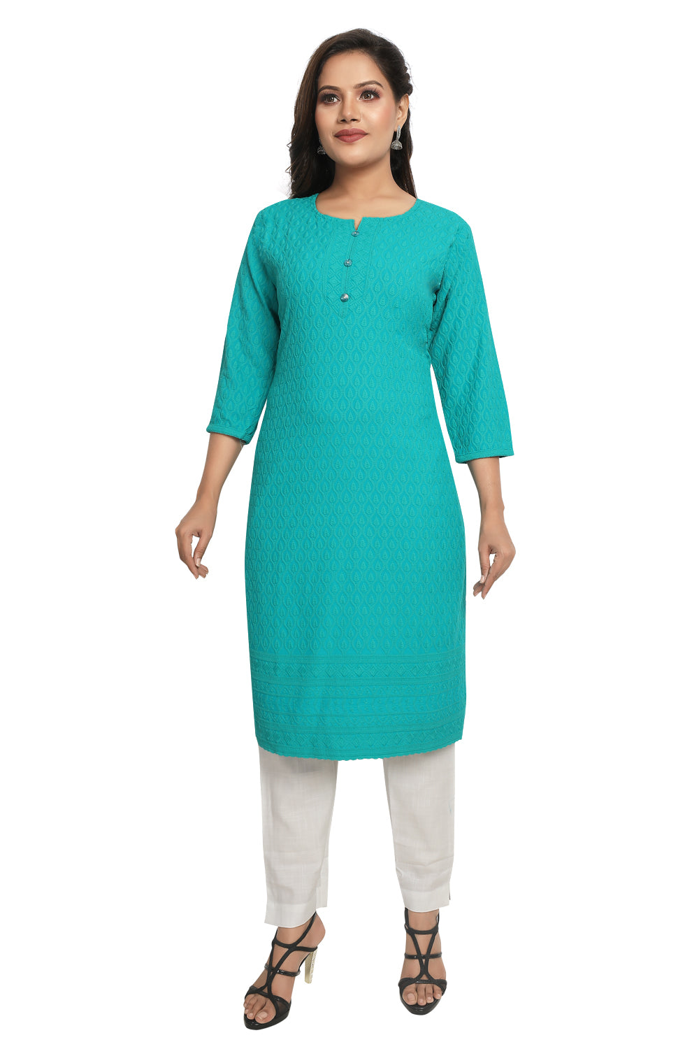 Meniki Women's Chikankari Embroidered Cotton Kurti