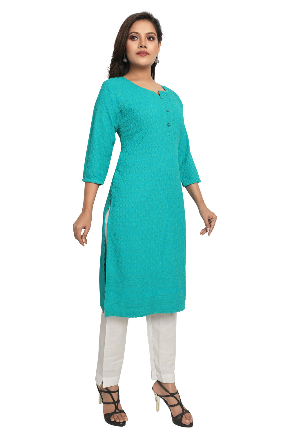 Meniki Women's Chikankari Embroidered Cotton Kurti