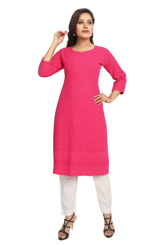 Meniki Women's Chikankari Embroidered Cotton Kurti