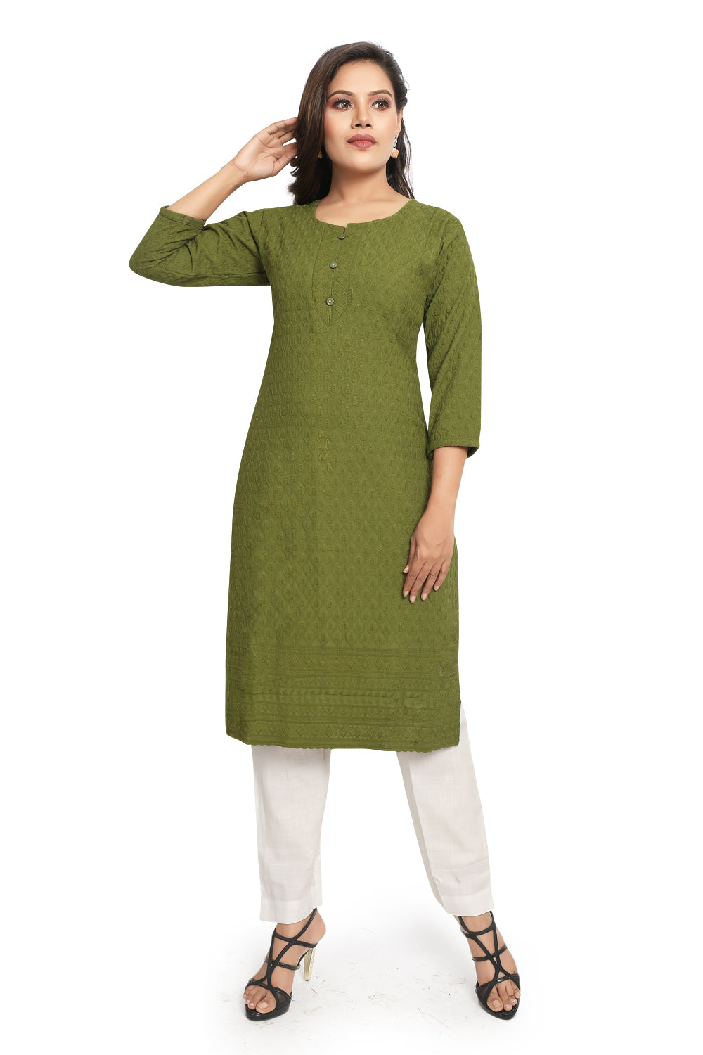 Meniki Women's Chikankari Embroidered Cotton Kurti