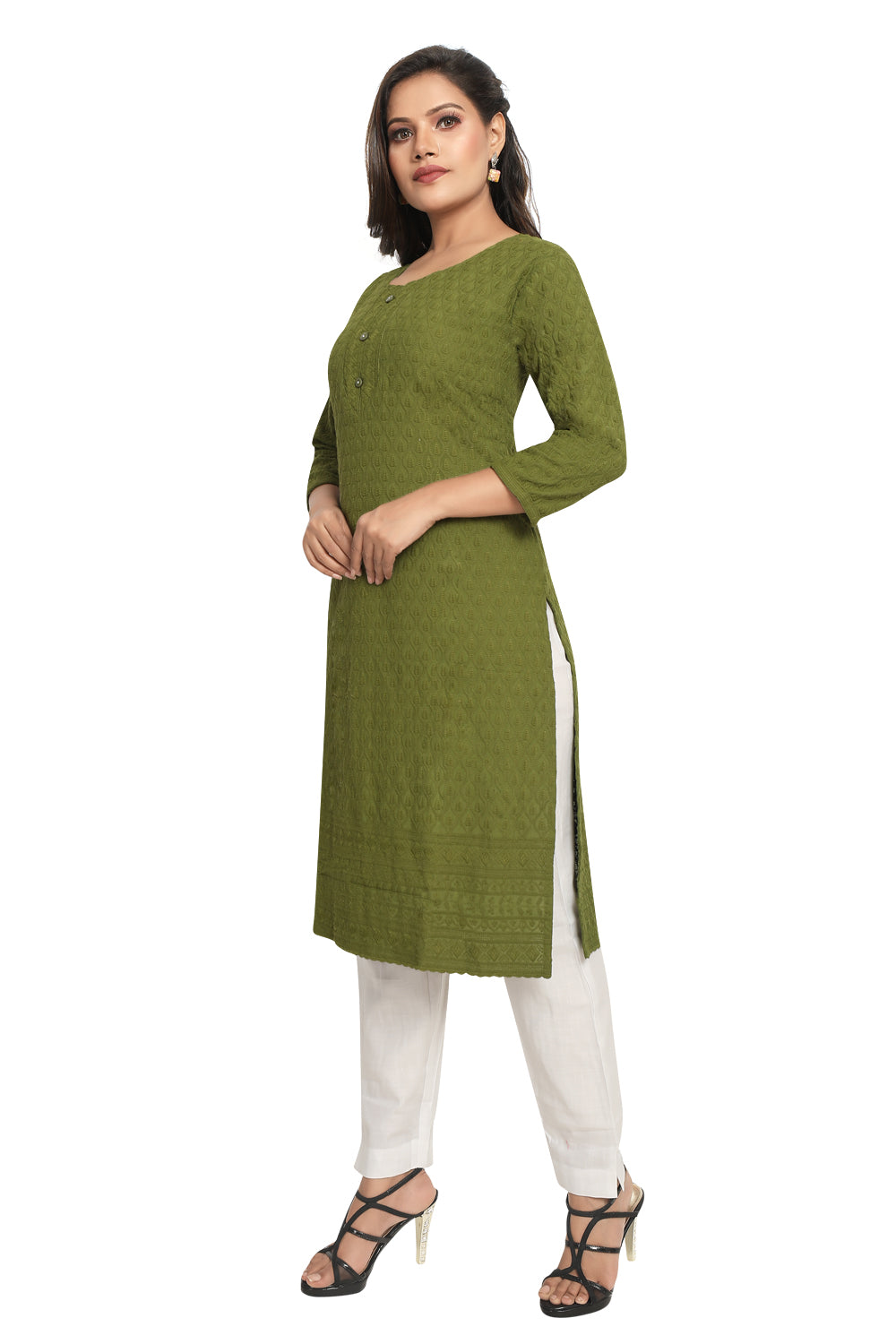 Meniki Women's Chikankari Embroidered Cotton Kurti