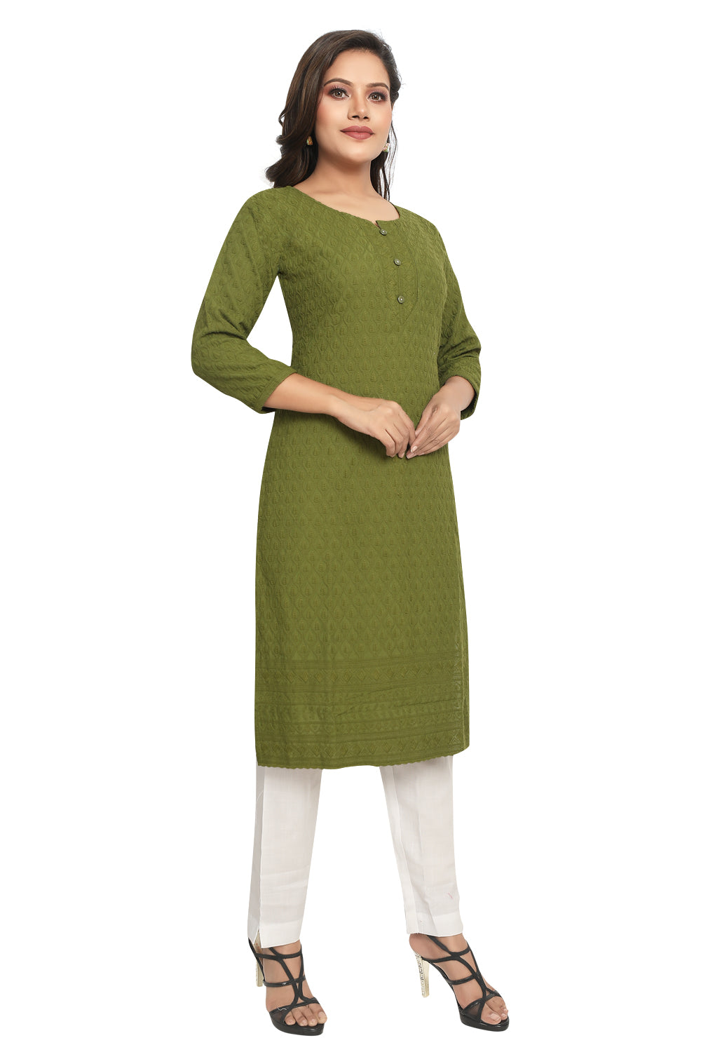 Meniki Women's Chikankari Embroidered Cotton Kurti