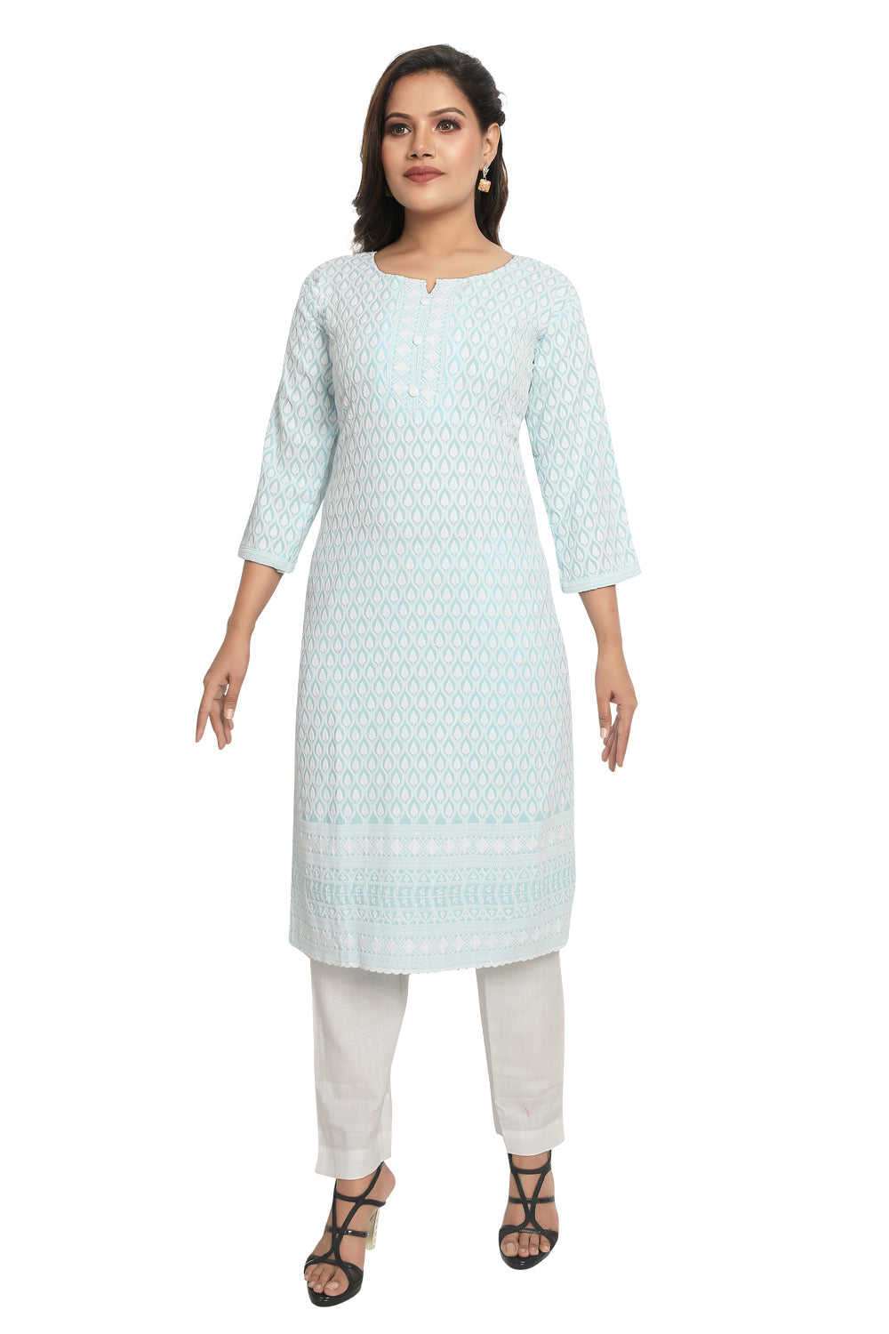 Meniki Women's Chikankari Embroidered Cotton Kurti