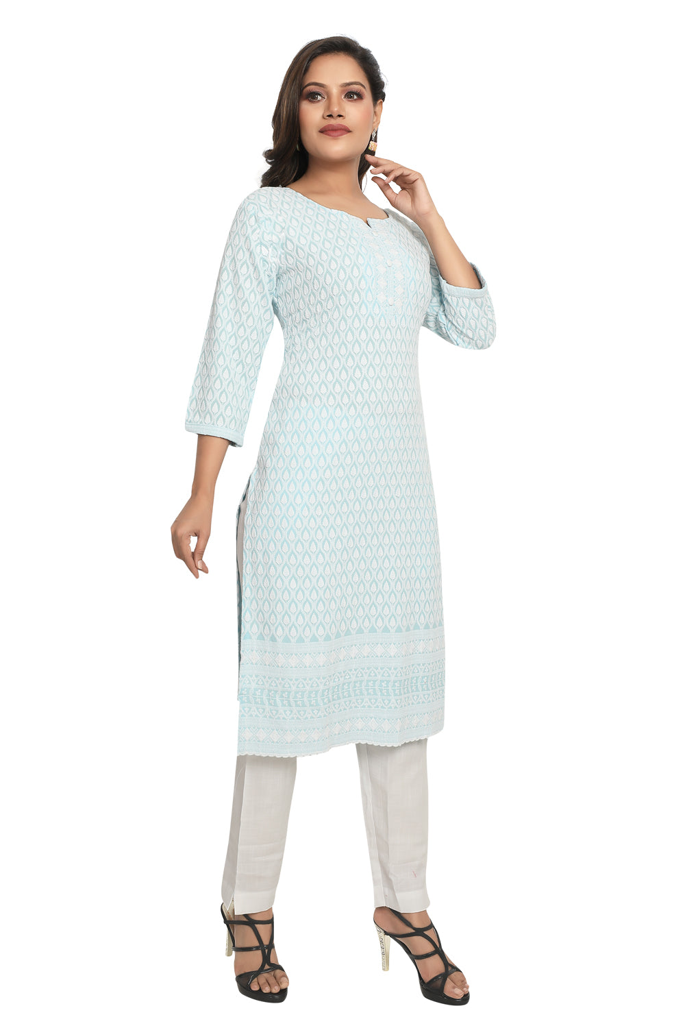 Meniki Women's Chikankari Embroidered Cotton Kurti