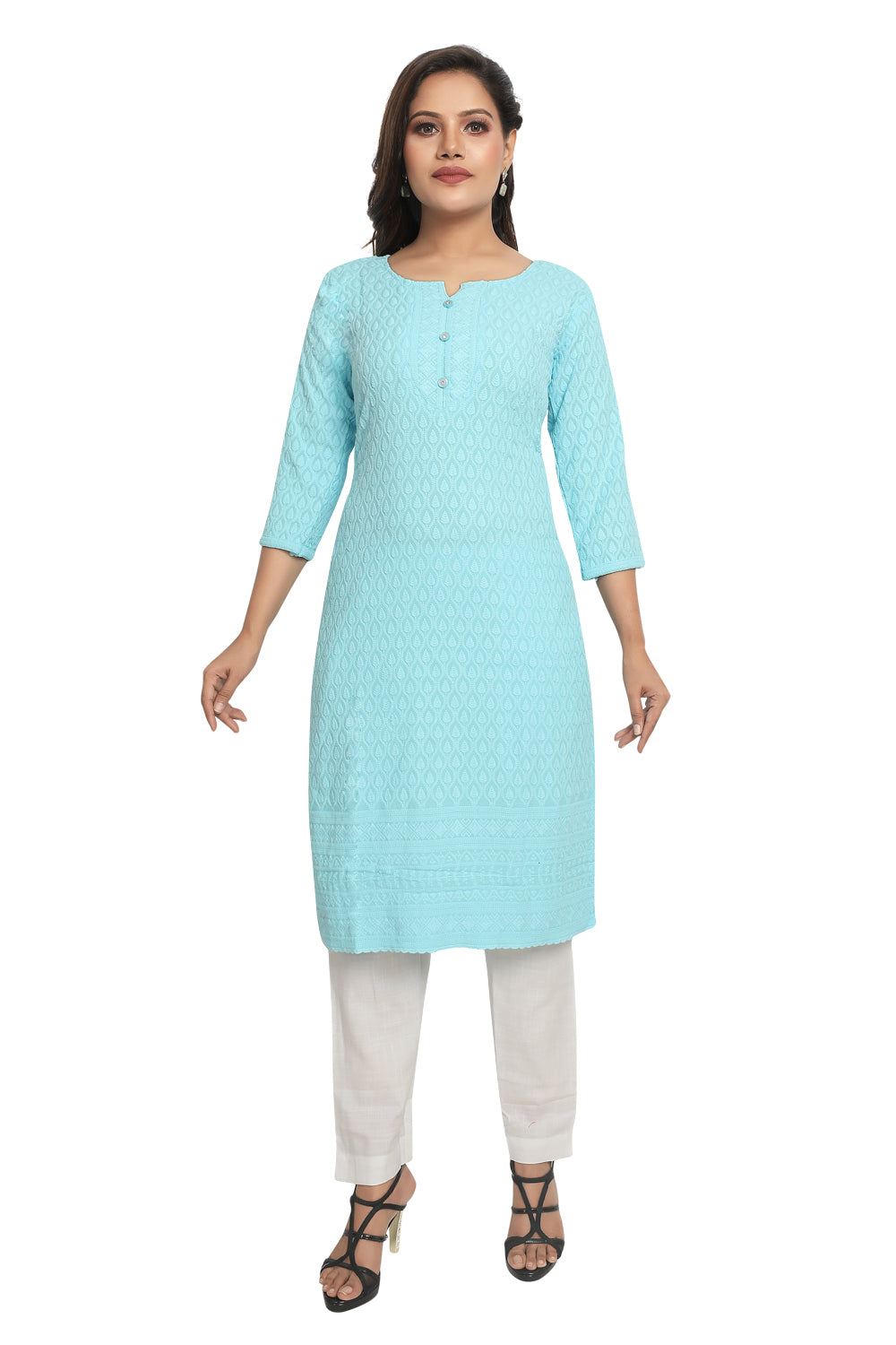 Meniki Women's Chikankari Embroidered Cotton Kurti