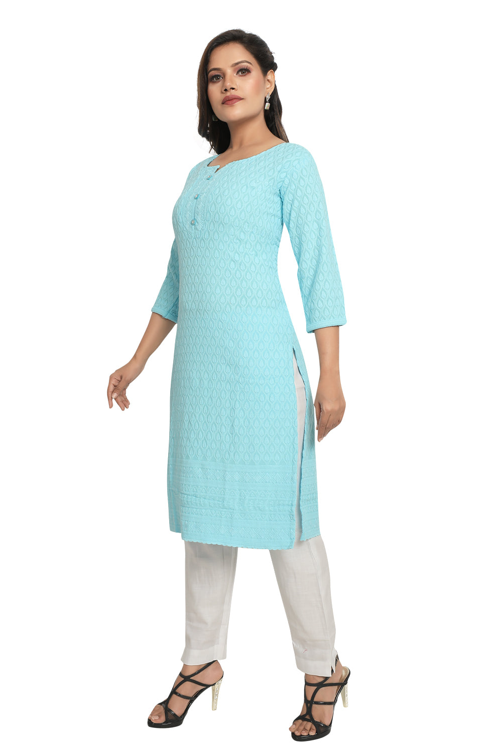 Meniki Women's Chikankari Embroidered Cotton Kurti