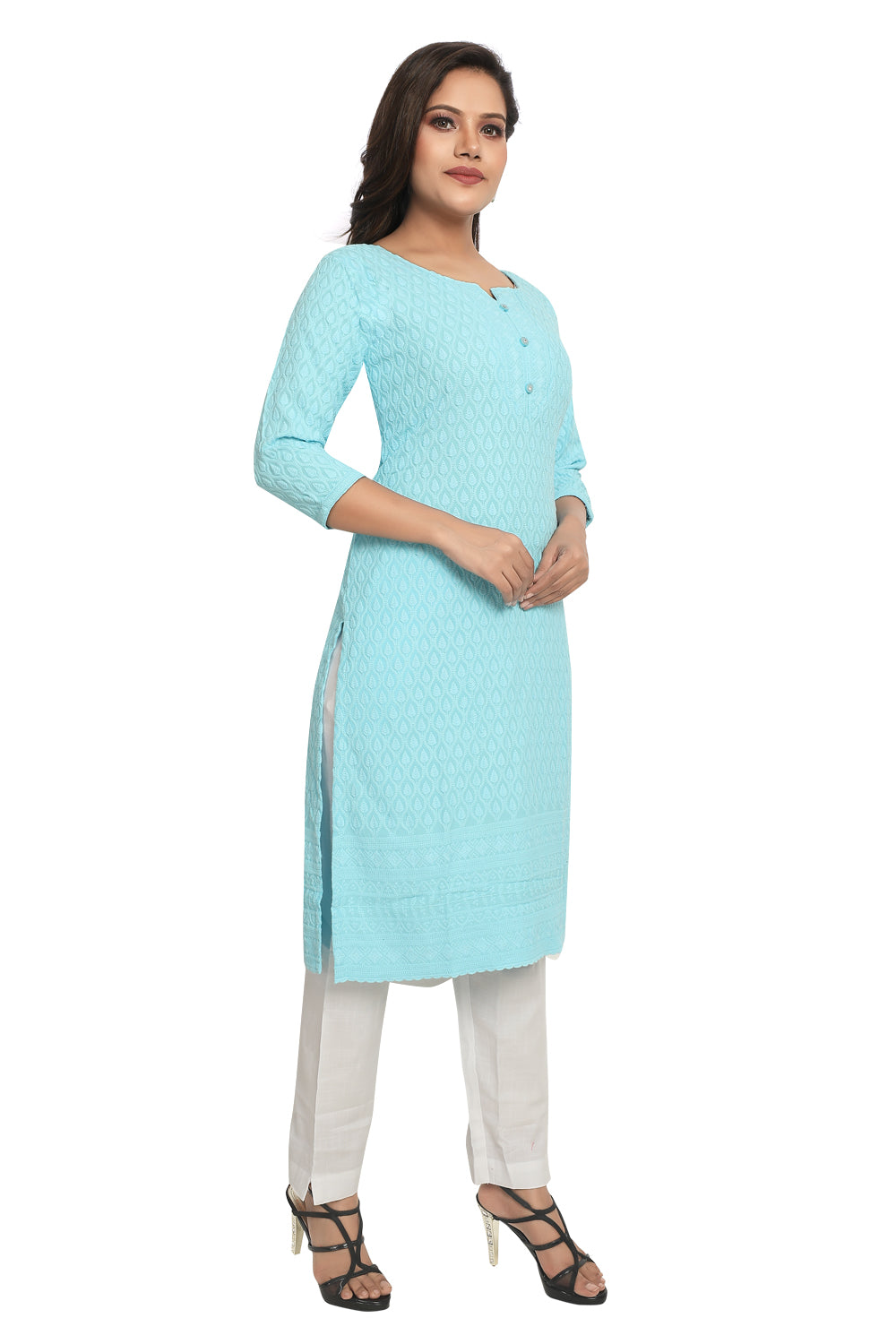 Meniki Women's Chikankari Embroidered Cotton Kurti