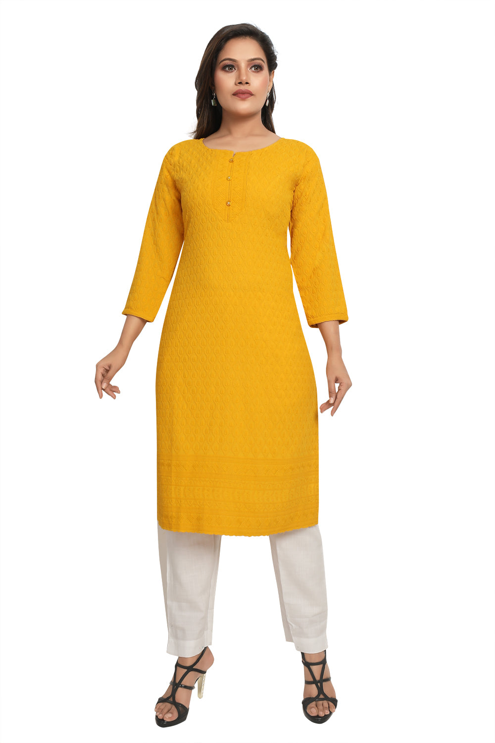 Meniki Women's Chikankari Embroidered Cotton Kurti