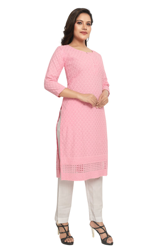 Meniki Women's Sequence Work Embroidered Cotton Kurti