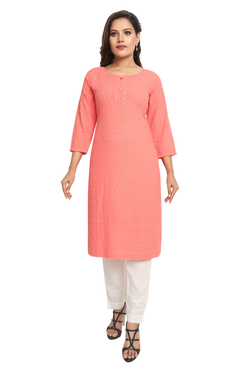 Meniki Women's Chikankari Embroidered Cotton Kurti