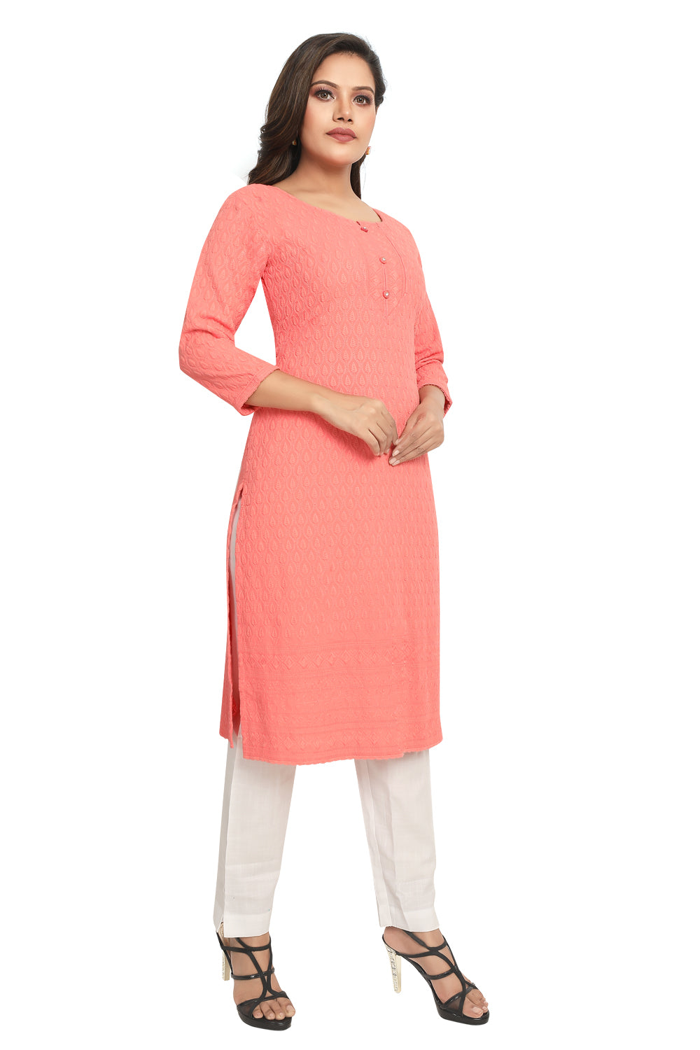 Meniki Women's Chikankari Embroidered Cotton Kurti