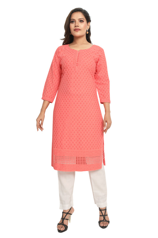 Meniki Women's Sequence Work Embroidered Cotton Kurti