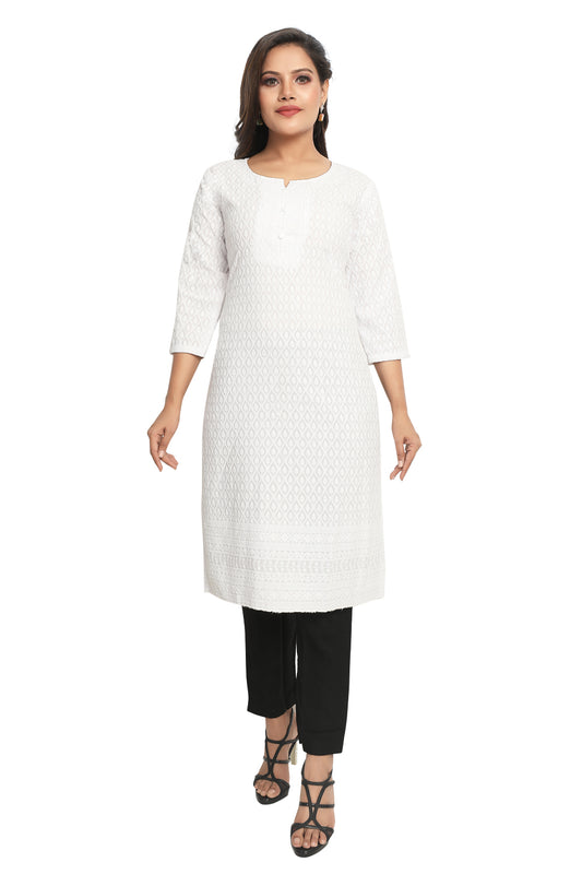 Meniki Women's Chikankari Embroidered Cotton Kurti