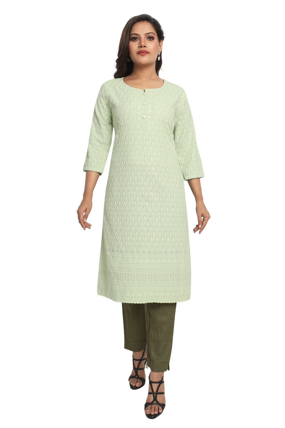 Meniki Women's Chikankari Embroidered Cotton Kurti