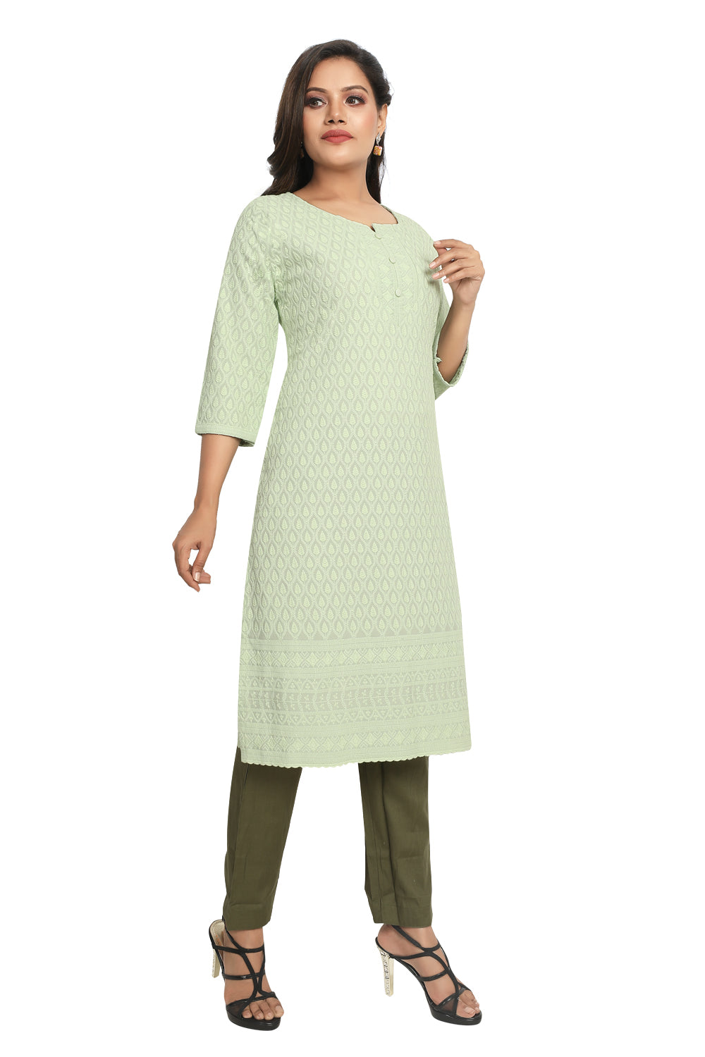 Meniki Women's Chikankari Embroidered Cotton Kurti