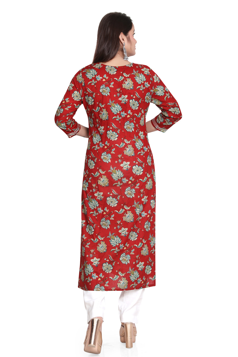 Meniki Women's Printed Maroon Kurti