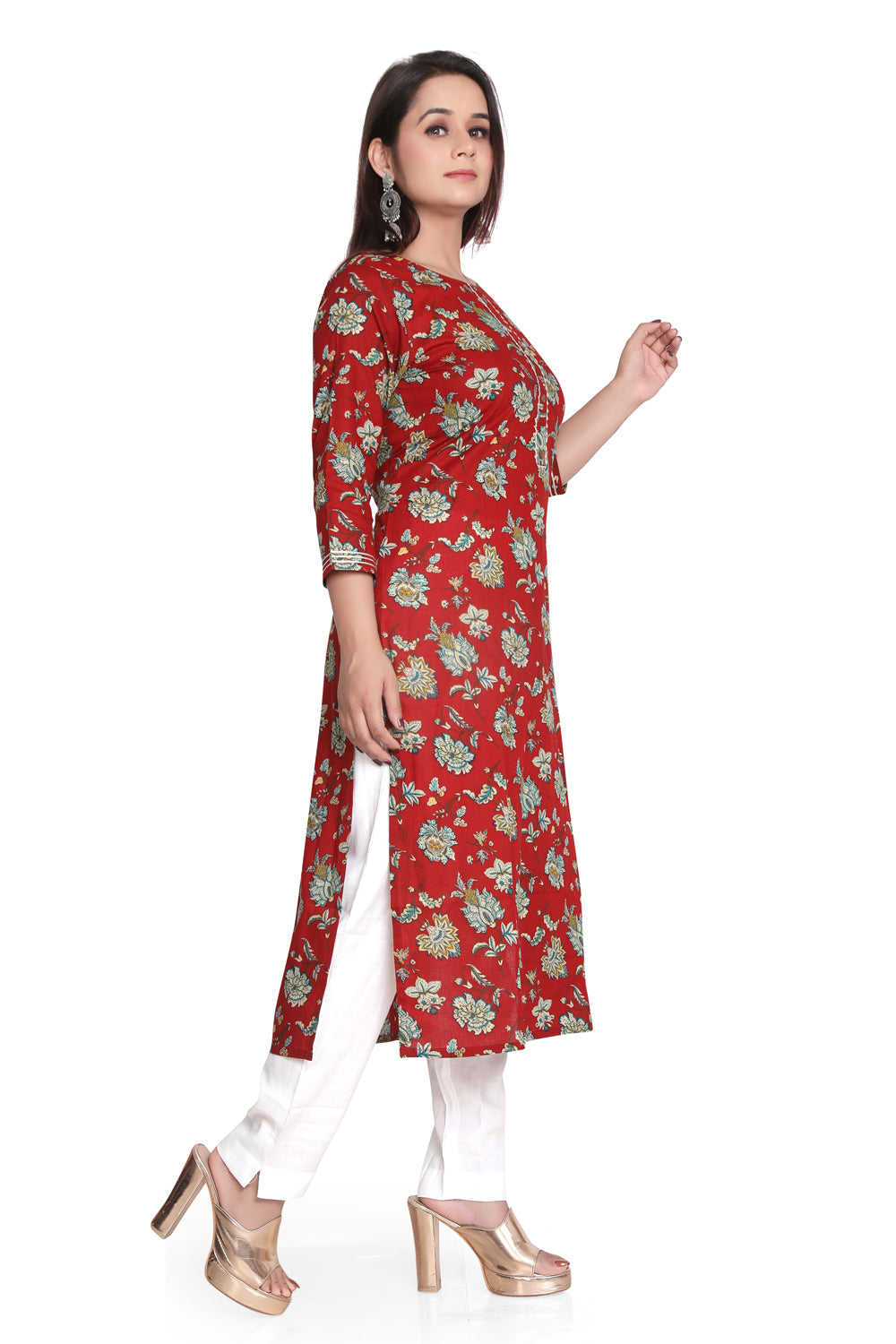 Meniki Women's Printed Maroon Kurti