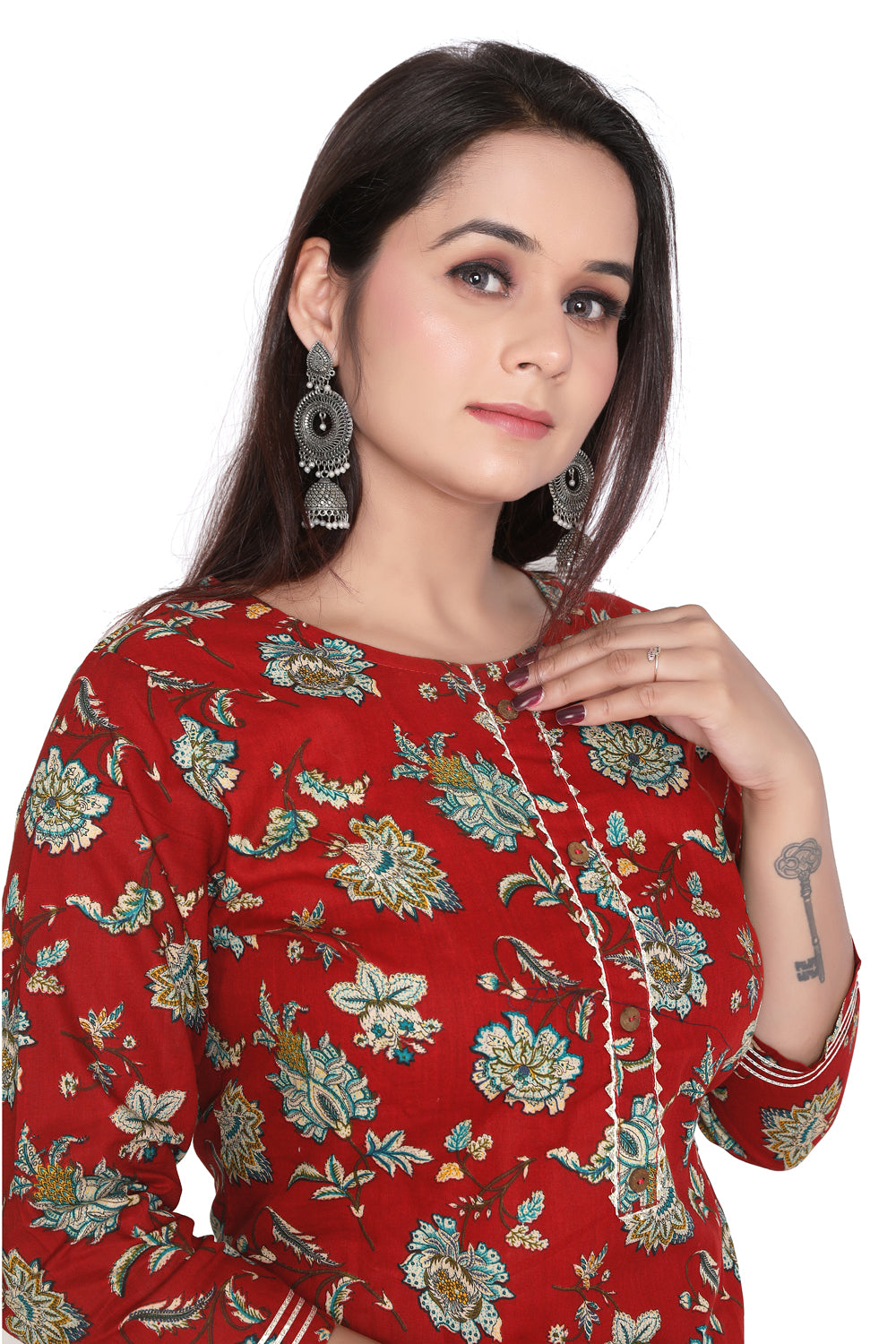 Meniki Women's Printed Maroon Kurti