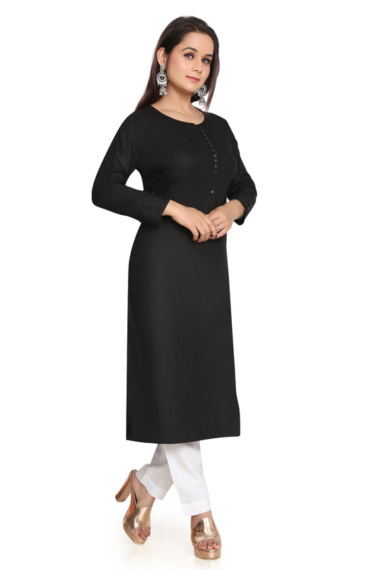 Meniki Women's Black Matt Buttons Rayon Kurti