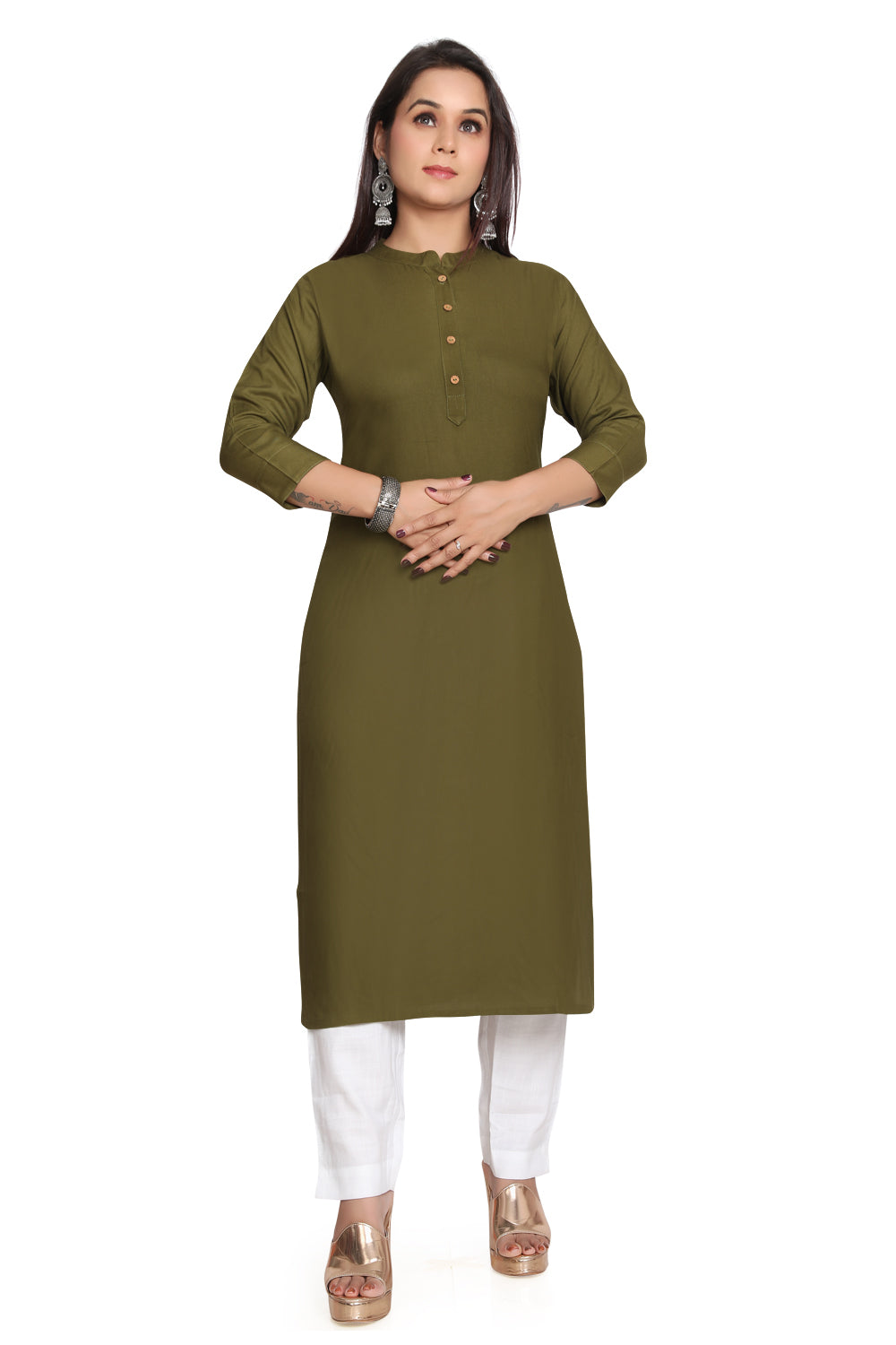 Meniki Women's Rayon Kurti With Wooden Buttons