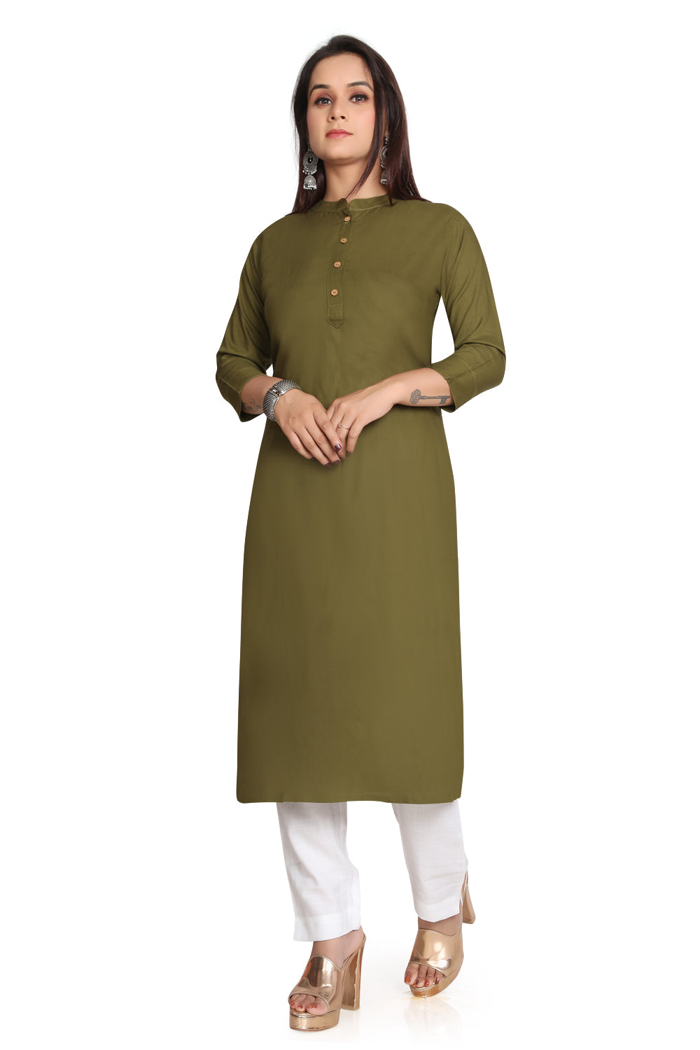 Meniki Women's Rayon Kurti With Wooden Buttons