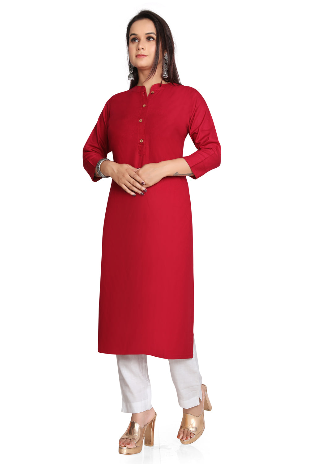 Meniki Women's Rayon Kurti With Wooden Buttons