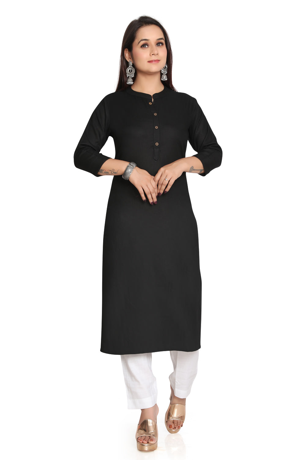 Meniki Women's Rayon Kurti with Wooden Buttons