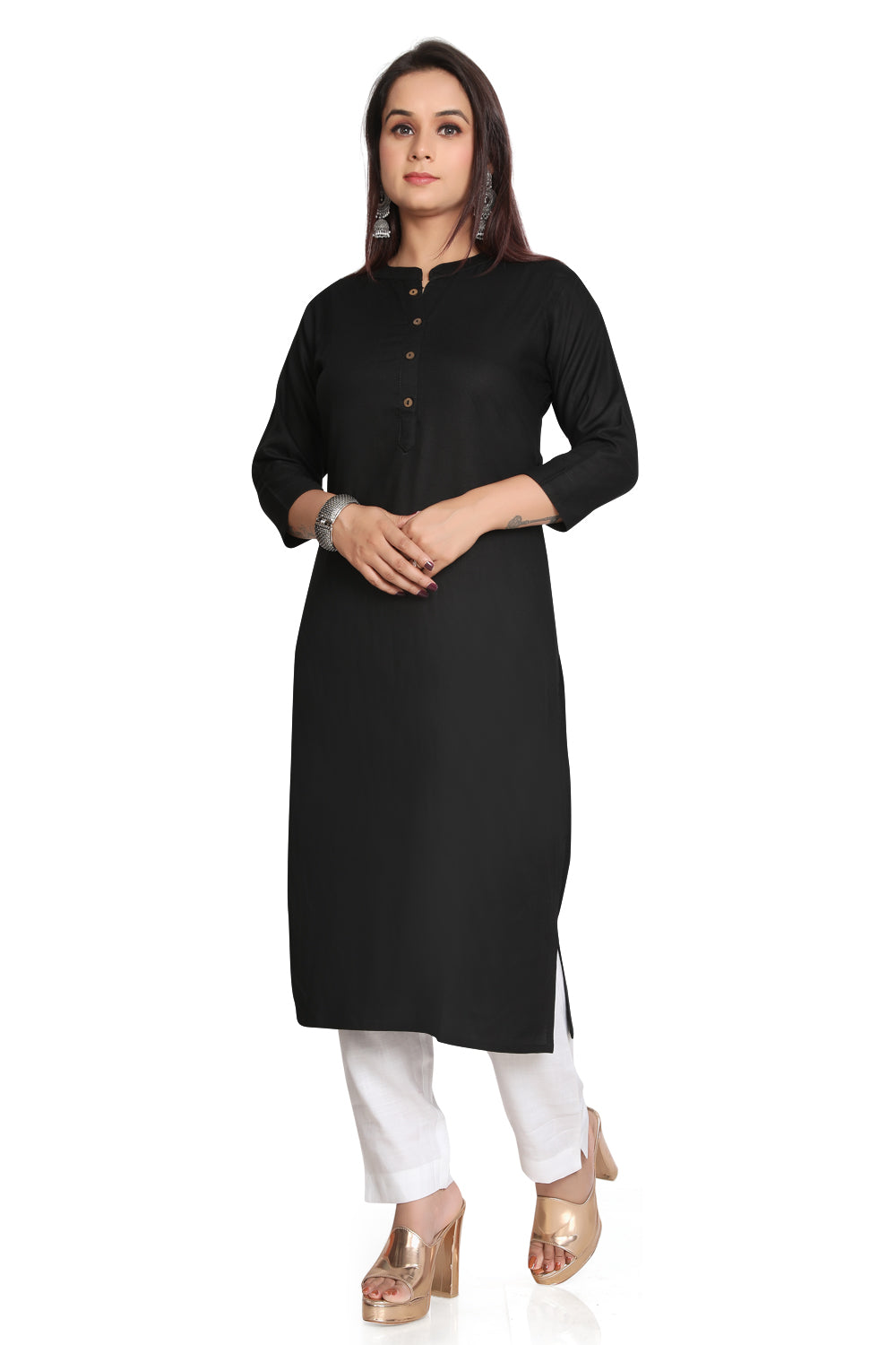 Meniki Women's Rayon Kurti with Wooden Buttons