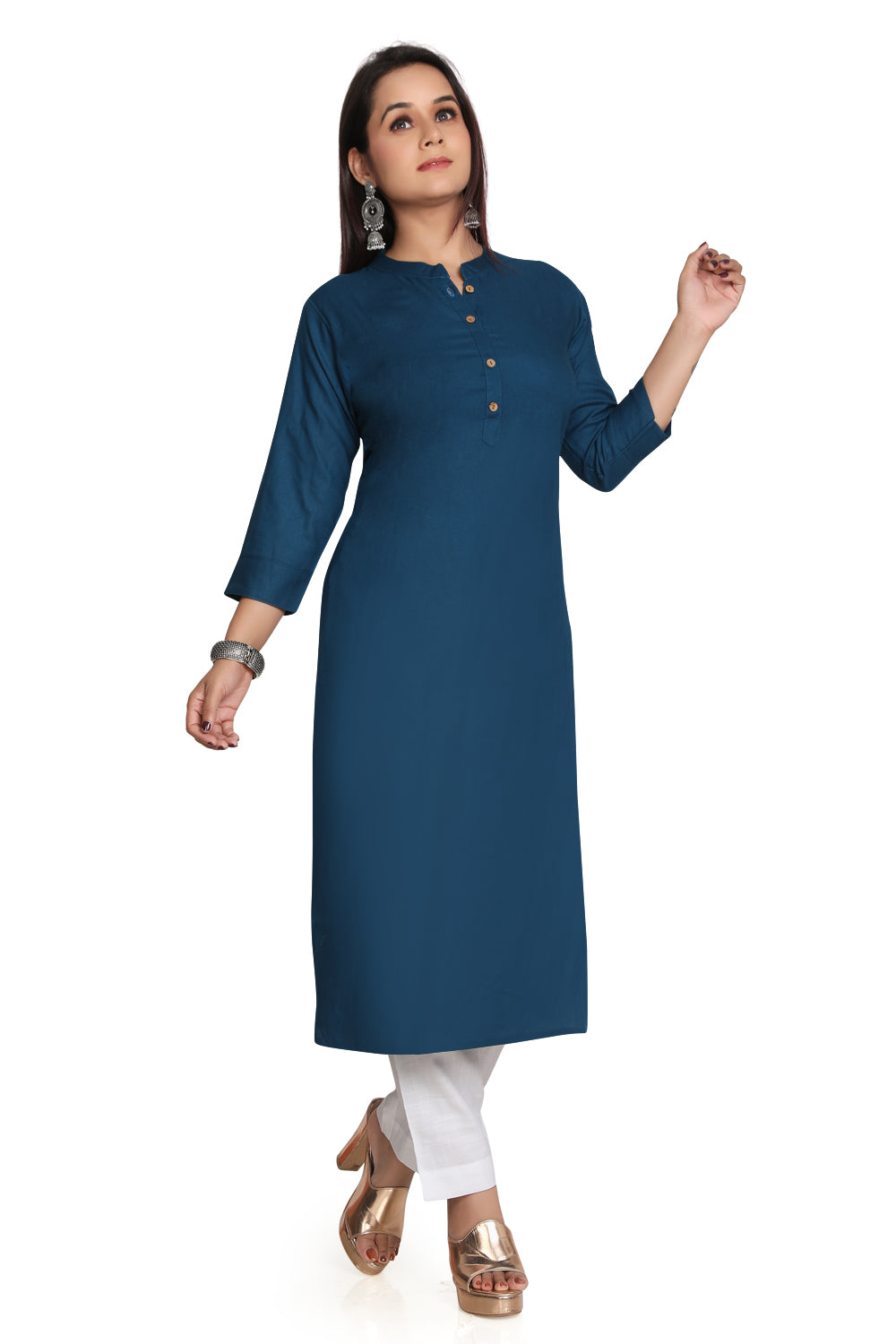 Meniki Women's Rayon Kurti With Wooden Buttons