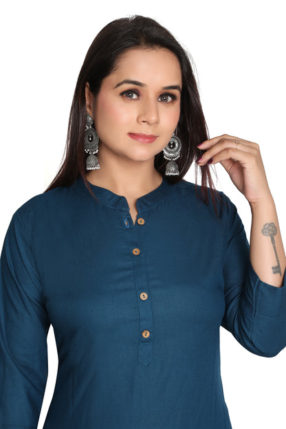 Meniki Women's Rayon Kurti With Wooden Buttons