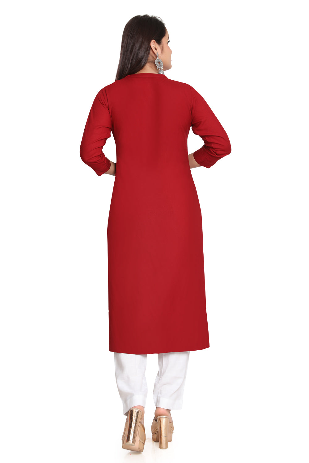 Meniki Women's Rayon Kurti with Wooden Buttons