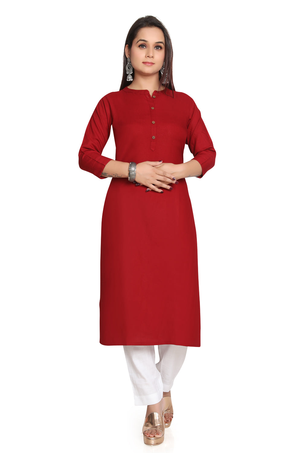 Meniki Women's Rayon Kurti with Wooden Buttons